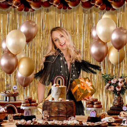 KatchOn, XtraLarge Champagne Gold Backdrop - 3.2x8 Feet, Pack of 2 | Gold Shimmer Wall Backdrop for Birthday Wall Decorations | Gold Fringe Backdrop for Golden Birthday Party Decorations