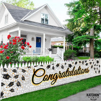 KatchOn, Xtralarge White and Gold Congratulations Banner - 120x20 Inch | White and Gold Graduation Yard Banner for Outdoor Graduation Decorations 2026 | Class of 2026 Decor, Grad Party Decorations
