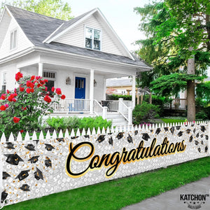 KatchOn, Xtralarge White and Gold Congratulations Banner - 120x20 Inch | White and Gold Graduation Yard Banner for Outdoor Graduation Decorations 2026 | Class of 2026 Decor, Grad Party Decorations
