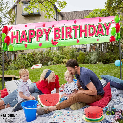 KatchOn Watermelon Birthday Banner 120x20 Inch, Watermelon Birthday Decor | One In A Melon Party Decorations, Watermelon Yard Banner, Summer Party Decorations, Watermelon Party Supplies