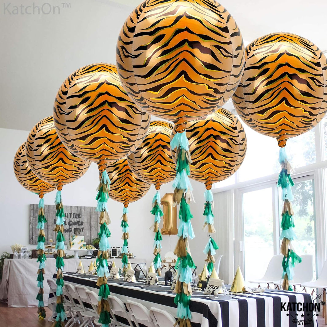 KatchOn, Big Tiger Balloons for Birthday Party - 22 Inch, Pack of 6 |Tiger Stripe Balloons,Tiger Print Balloon | Tiger Birthday Decorations for Jungle Party Decorations, Safari Party Decor