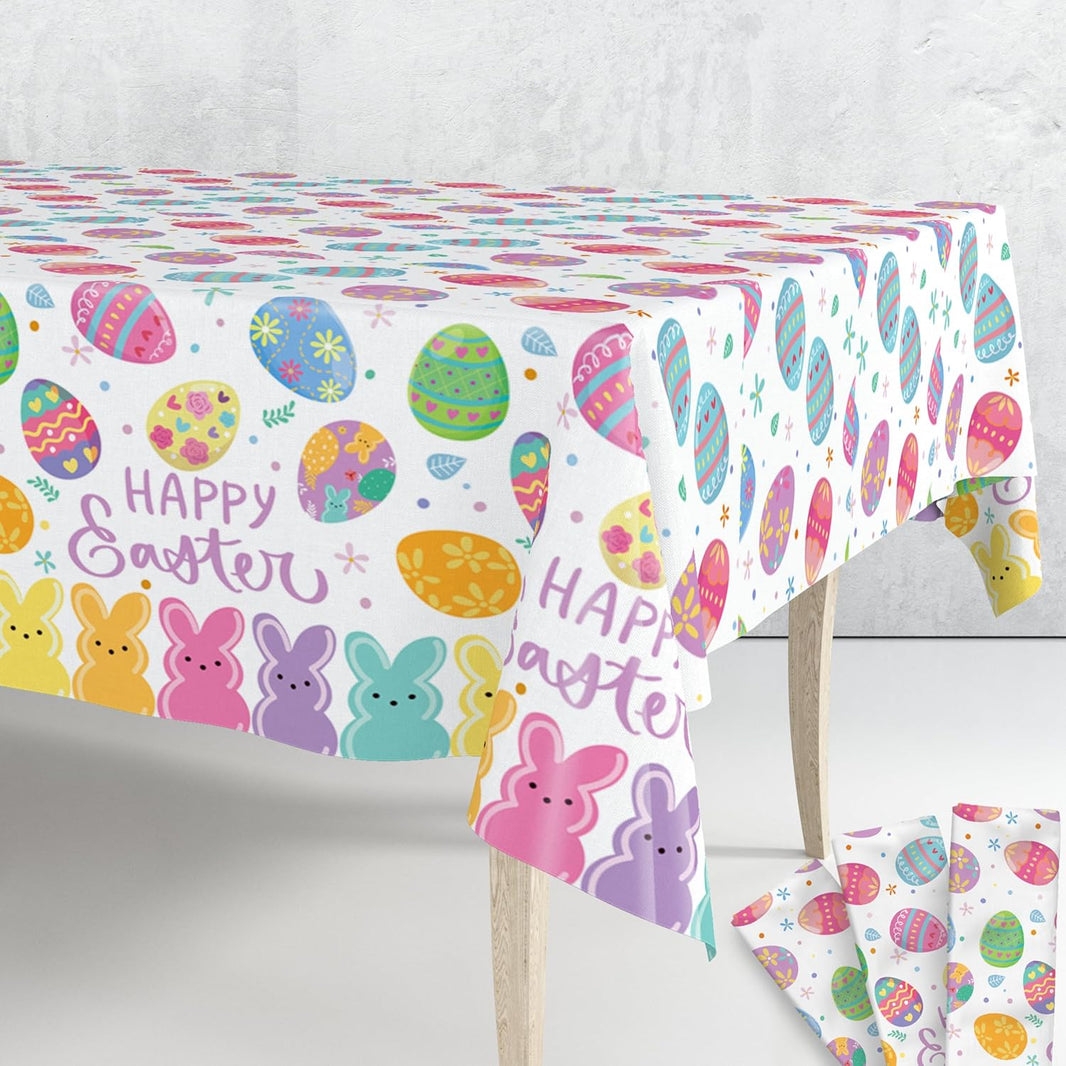 katchon happy easter tablecloth 108x54 inch pack of 3 colorful bunnies happy easter decoraitons for home spring table cloth for party decorations rectangle easter table decorations