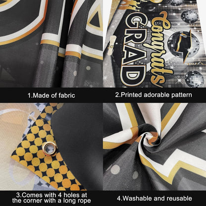 KatchOn, XtraLarge Congrats Grad Banner - 72x44 Inch | Graduation Backdrop Class of 2026 for Black and Gold Graduation Decorations 2026 | Disco Grad Banner