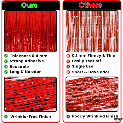 KatchOn, XtraLarge Red Streamers - 3.2x8 Feet, Pack of 2 | Red Backdrop for Merry Christmas Decorations | Fringe Backdrop for Carnival, Casino Theme Party Decoration | Valentines, New Year Decorations