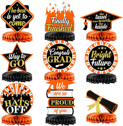 KatchOn, Orange and Black Graduation Centerpieces for Tables 2026 - Pack of 9 | Black Graduation Centerpieces 2026 for Graduation Decorations 2026 | Orange and Black 2026 Graduation Decorations