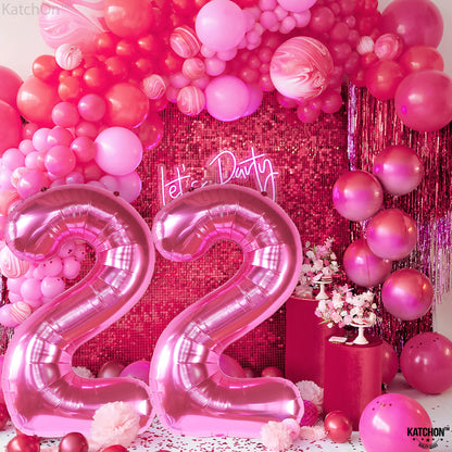 KatchOn, 22 Balloon Number Hot Pink - 40 Inch | 22 Number Balloons | Pink 22 Balloons for 22 Birthday Decorations for women | 22 Balloons for Happy Anniversary Decorations