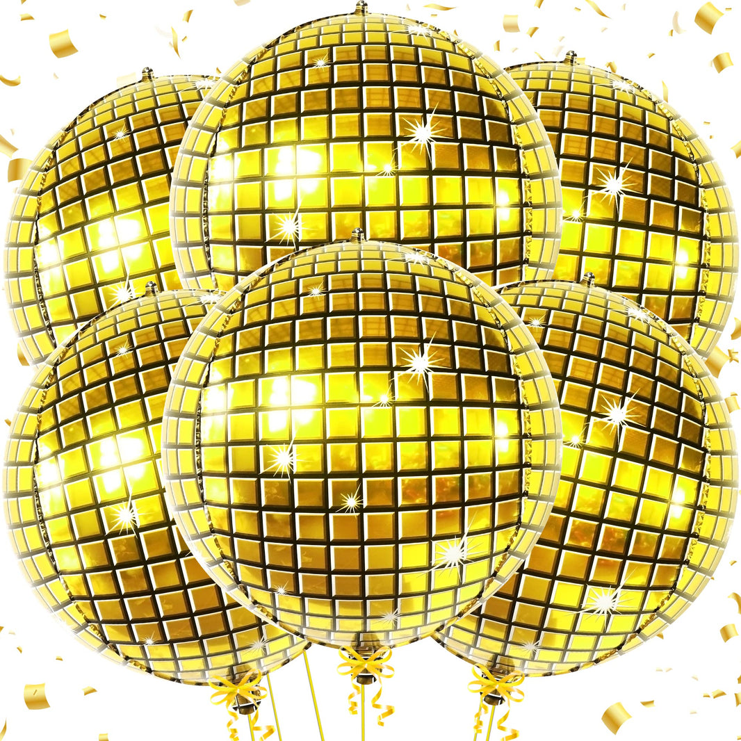 KatchOn, Huge Gold Disco Ball Balloons - 22 Inch Pack of 6 | 4D Disco Balloon, Gold Party Decorations | Graduation Balloons, Graduation Decorations 2025 | Disco Ball Decoration