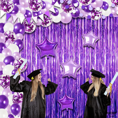KatchOn, Purple Decorations Arch Set - Pack of 130 | Star Balloons, Fringe, Paper Fans, Swirls, latex Balloons for Graduation Decorations | Purple Birthday Decorations, Anniversary Decorations