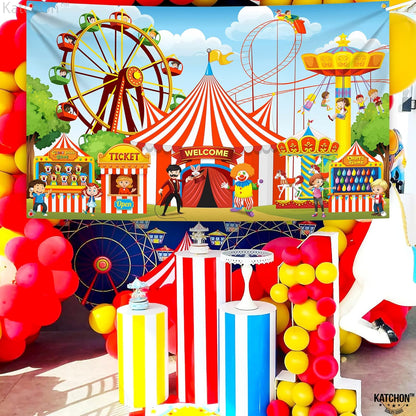 KatchOn, XtraLarge, Carnival Backdrop for Carnival Decorations - 72x44 Inch | Carnival Theme Party Decorations | Carnival Games Banner for Circus Theme Party Decorations | Circus Party Decorations