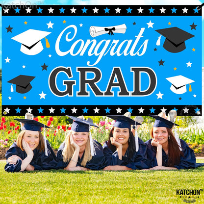 KatchOn, XtraLarge Congrats Grad Banner - 72x44 Inch, Graduation Banner | Congratulations Backdrop | Blue and Black Congrats Grad Decoration | Graduation Decorations 2026