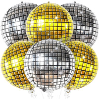 KatchOn, Large Gold and Silver Disco Ball Balloons - 22 Inch, Pack of 6 | 4D Sphere Disco Balloons for Disco Party Decorations, Bachelorette Party Decorations | 70s Party Decoration