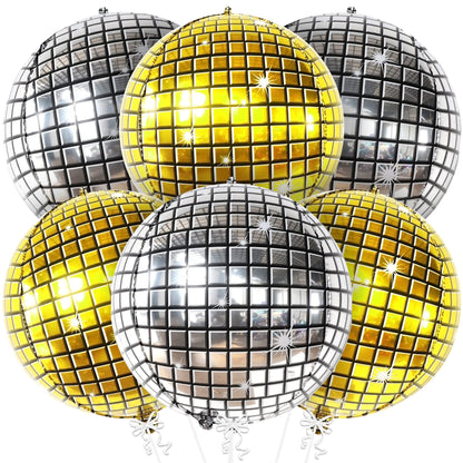 KatchOn, Large Gold and Silver Disco Ball Balloons - 22 Inch, Pack of 6 | 4D Sphere Disco Balloons for Disco Party Decorations, Bachelorette Party Decorations | 70s Party Decoration