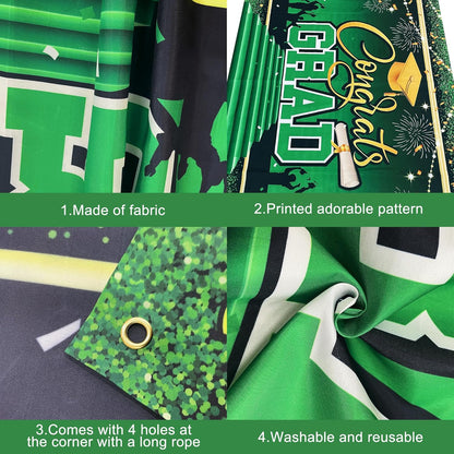 KatchOn, XtraLarge Green Congrats Grad Banner - 72x44 Inch, 2026 Graduation Backdrop | Grad Decorations Class of 2026 Green and Gold for Grad Party Decorations, Graduation Decorations 2026