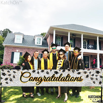 KatchOn, Xtralarge White and Gold Congratulations Banner - 120x20 Inch | White and Gold Graduation Yard Banner for Outdoor Graduation Decorations 2026 | Class of 2026 Decor, Grad Party Decorations