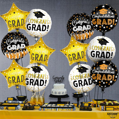 KatchOn, Congrats Grad Balloon Set - 18 Inch, Pack of 12 | Congrats Grad Balloons for Graduation Decorations 2026, Black and Gold Graduation Balloons, Congrats Grad Decorations, Grad Party Décor