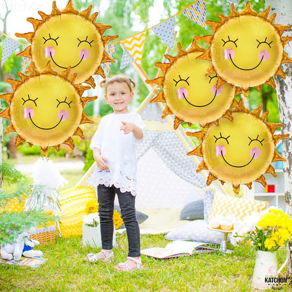 KatchOn, Smile Face Sun Balloons for Party - 26 Inch, Pack of 5 | Mylar Sunshine Balloons, Summer Balloons for Sunshine First Birthday Decorations | First Trip Around The Sun Birthday Decorations