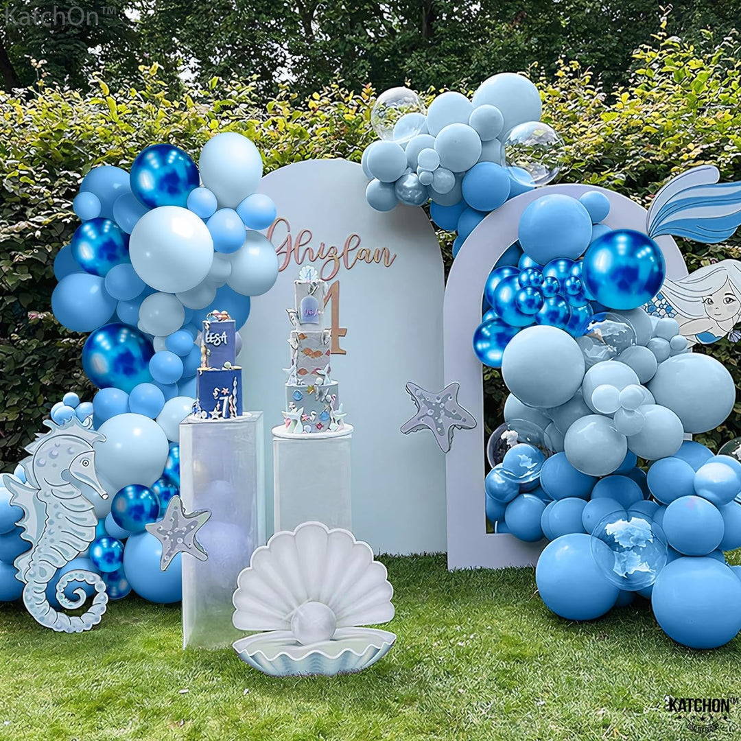 KatchOn, 180 Pcs Blue Balloons Garldan Arch Kit - Different Sizes 18, 10, 5 Inches | Pastel Blue and Metallic Blue Latex Balloons for Blue Birthday Decorations | Latex Balloons, Blue Party Decorations