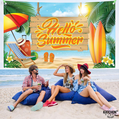 KatchOn Hello Summer Backdrop Banner – Tropical Beach Party Decorations | Pool Party Decorations, Hawaiian Luau Party Decorations, Summer Party Decorations, Summer Theme Party Decor