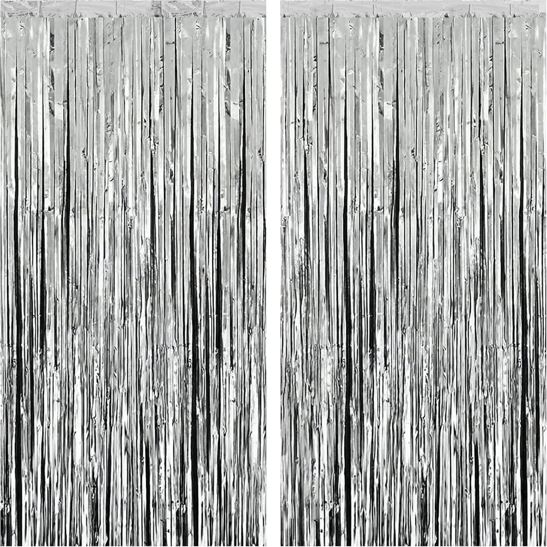 KatchOn, XtraLarge Silver Foil Fringe Curtain - 3.2x8 ft Pack of 2, Streamers Backdrop for Graduation Decorations 2026, Silver Fringe Backdrop for Birthday Decor, Bachelorette party decorations