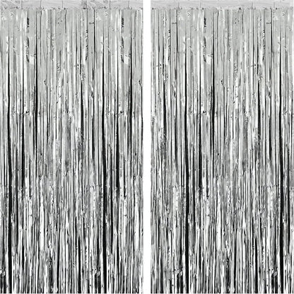 KatchOn, XtraLarge Silver Foil Fringe Curtain - 3.2x8 ft Pack of 2, Streamers Backdrop for Graduation Decorations 2026, Silver Fringe Backdrop for Birthday Decor, Bachelorette party decorations
