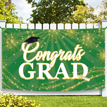 KatchOn, Green Congrats Grad Banner - Xtralarge, 72x44 Inch | Green and Gold Grad Banner for Graduation Decorations 2026 | Congrats Grad Backdrop for 2026 Graduation Decorations