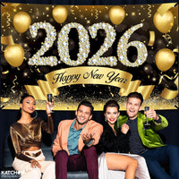 KatchOn, XtraLarge Happy New Year Banner 2026 - 72x44 Inch | New Year Backdrop for Happy New Years Decorations 2026 | Eve Banner 2026 | NYE Decorations 2026 | Indoor Outdoor Celebration Photography Background