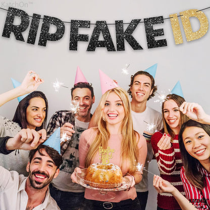 KatchOn, RIP Fake ID Banner Black and Gold - Glitter, 10 Feet, No DIY | Finally 21 Banner, Golden 21st Birthday Decorations | GoodBye Fake Id | 21st Birthday Banner, 21st Birthday Decorations For Men