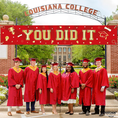 KatchOn, Xtralarge Red and Gold You Did It Graduation Yard Banner - 120x20 Inch | Red and Gold graduation Yard Banner for Outdoor Graduation Decorations 2026
