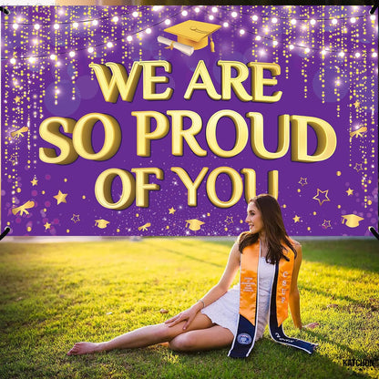KatchOn, We are So Proud of You Banner - XtraLarge, 72x44 Inch | Graduation Backdrop Purple and Gold for Graduation Party Decorations 2026 | Congratulations Banner for Graduation Decorations 2026