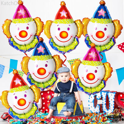 KatchOn, Large Clown Balloons Set - 32 Inch, Pack of 6 | Carnival Balloons for Clown Decorations | Clown Head Balloons for Circus Theme Party Decorations | Circus Balloons, Clown Party Decorations