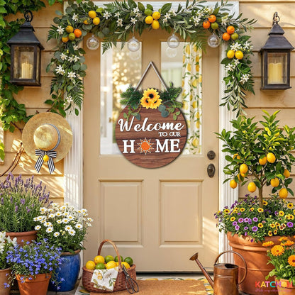 KatchOn 21 Interchangeable Welcome Sign for Front Door Wreaths, Porch Signs | Rustic Wood Welcome sign Wreaths for Wall Home House Warming gifts Outdoor Farmhouse Porch Summer Holiday Halloween Christmas
