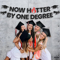 Katchon, Now Hotter By One Degree Banner - 10 Feet | Congrats Grad Banner | One Degree Hotter Decorations | Graduation Backdrop, 2026 Graduation Decorations | Glitter Black Graduation Banner