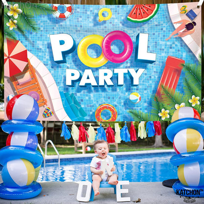 KatchOn Pool Party Banner 72x44 Inch | Pool Party Banner, Pool Party Decorations, Summer Backdrop for Summer Party Decorations