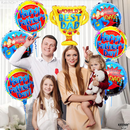 KatchOn, Happy Fathers Day Balloons - Large, Pack of 7 | Happy Fathers Day Decorations, Trophy Balloons | Super Dad Decorations | Best Dad Balloon for Happy Fathers Day Backdrop
