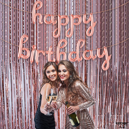 KatchOn, Rose Gold Happy Birthday Balloon Banner - 16 Inch | Foil Balloon for Birthday Decorations | Happy Birthday Sign Banner for Rose Birthday Decorations | Bday Decoration For Women, Girls