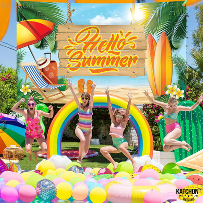 KatchOn Hello Summer Backdrop Banner – Tropical Beach Party Decorations | Pool Party Decorations, Hawaiian Luau Party Decorations, Summer Party Decorations, Summer Theme Party Decor