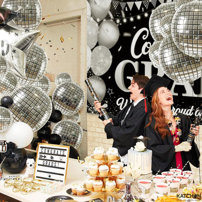 KatchOn, Silver Disco Ball Balloons - 32 Inch, Pack of 20 | Shiny Disco Ball for Disco Party Decorations | 4D Sphere Disco Balloons for Disco Bachelorette Party Decorations | Silver Birthday Décor