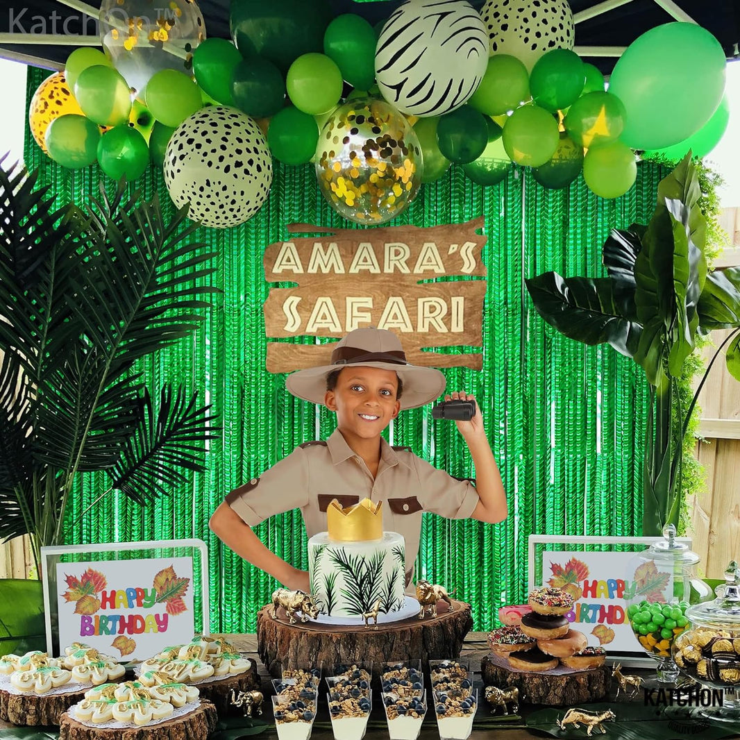 KatchOn Iridescent Green Streamers Backdrop - 6.4x8 Feet, Pack of 2 | Green Birthday Decorations | Green Backdrop, Jungle Party Decorations | St Patricks Day Backdrop for St Patricks Day Decorations