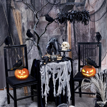 KatchOn Halloween Creepy Cloth and Crows, Black Cheesecloth - Pack of 7