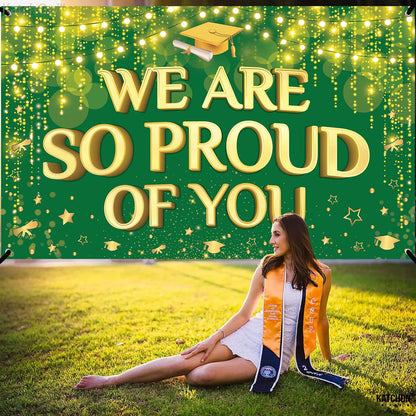 KatchOn, We are So Proud of You Banner - XtraLarge 72x44 Inch | Graduation Backdrop Green and Gold for 2026 Grad Party Decorations | Congratulations Banner Graduation Decorations 2026 grad decorations