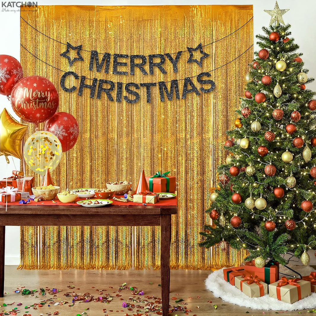 KatchOn, Champagne Gold Fringe Curtain Backdrop - Large, 3.2x8 Feet, Pack of 2 | Champagne Gold Foil Fringe Curtain Backdrop | Golden Birthday Party Decoration | Graduation Party Decoration Backdrop