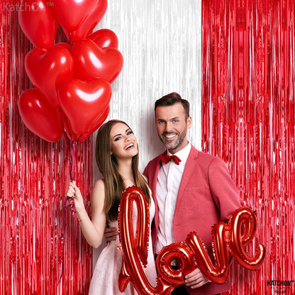 KatchOn, Red and White Streamers - 3.2x8 Ft, Pack of 3 | Red and White Fringe Curtain for Valentines Day Decorations | Fringe Backdrop for Proposal, galentines day decorations | Engagement Party Decor
