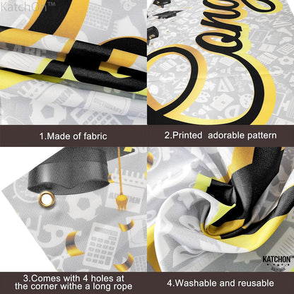KatchOn, Xtralarge White and Gold Congratulations Banner - 120x20 Inch | White and Gold Graduation Yard Banner for Outdoor Graduation Decorations 2026 | Class of 2026 Decor, Grad Party Decorations