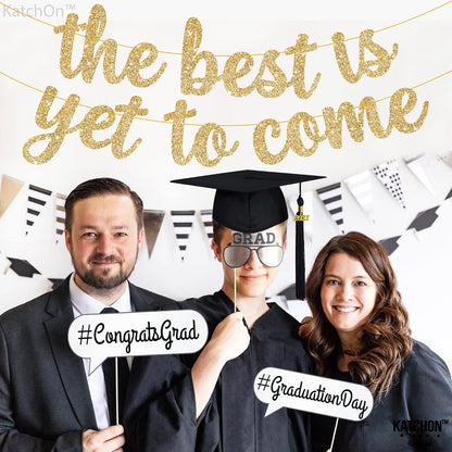 KatchOn Glitter The Best is Yet to Come Banner - 10 Feet, No DIY | Gold Congratulations Banner, 2026 Graduation Decorations | Congratulations Decorations for Gold Graduation Decorations 2026