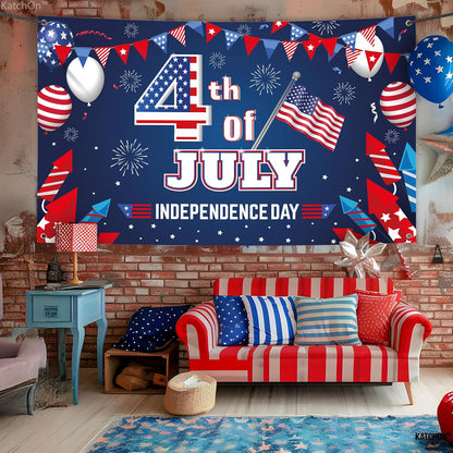 KatchOn, XtraLarge 4th of July Backdrop- 72x44 Inch | 4th of July Wall Banner for 4th of July Decorations | Independence Day Wall Decorations | Fourth of July Party Decorations, Patriotic Decorations