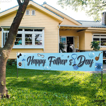 KatchOn, Happy Fathers Day Banner - XtraLarge, 120x20 Inch | Happy Fathers Day Yard Banner, Happy Fathers Day Decorations for Party | Happy Fathers Day Backdrop, Blue Father's Day Decorations Outside