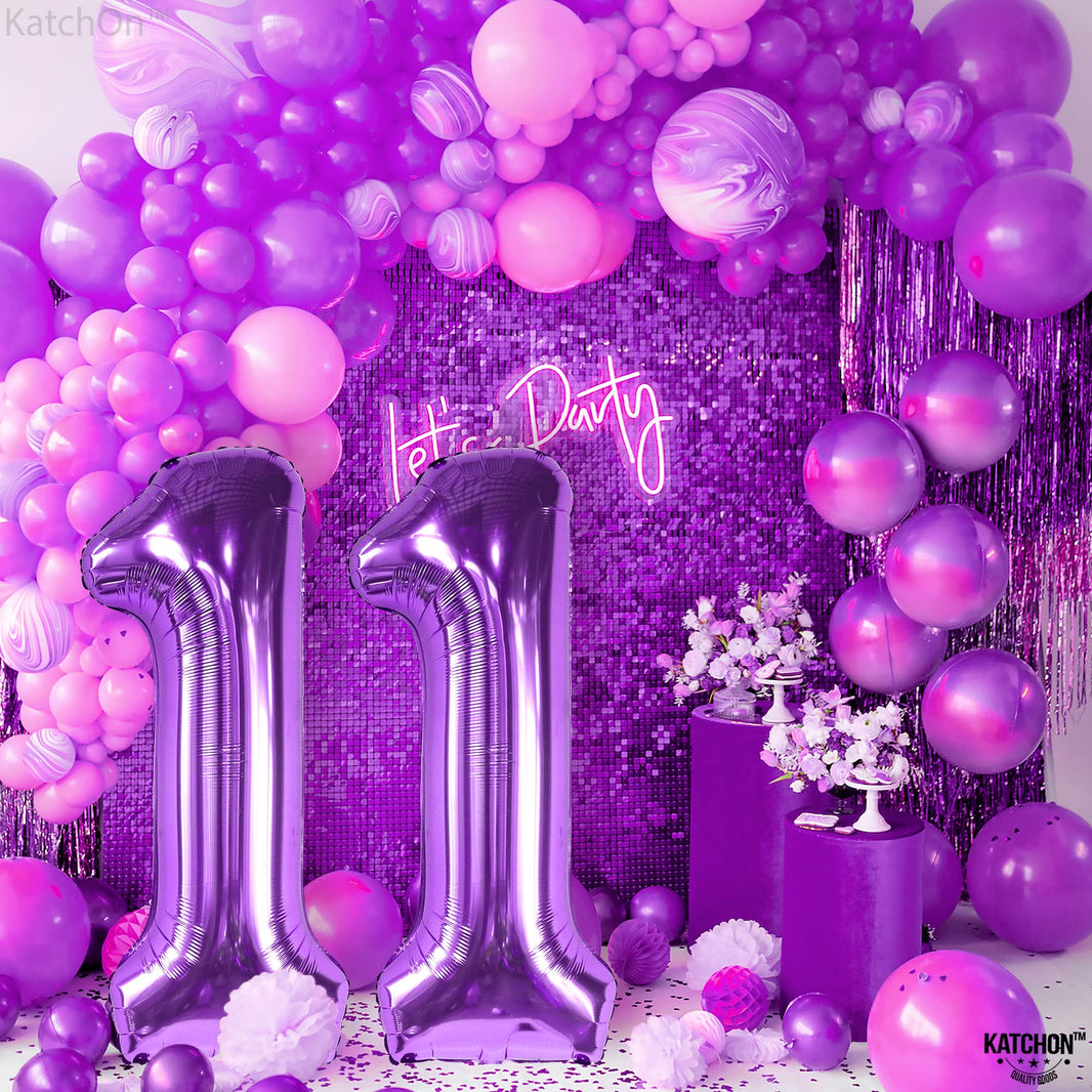 KatchOn, Giant Purple 11 Balloon Number - 40 Inch | Foil 11 Balloon Purple for 11th Birthday Decorations for Girls | Purple 11 Birthday Balloon | Purple 11 Balloons Number Birthday Decorations