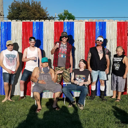 KatchOn, Red White and Blue Streamers - XtraLarge, 8x6.4 Feet, Pack of 2 | Red White and Blue Decorations | French Decorations | Red White and Blue Fringe Curtain for White Trash Party Decorations