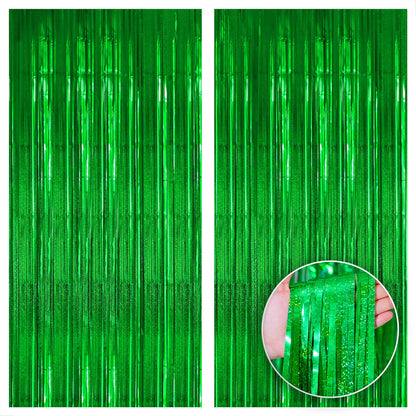 KatchOn, XtraLarge Iridescent Green Streamers Party Decorations - 3.2x8 Feet, Pack of 2 | Fringe Backdrop for Jungle or Dinosaur Birthday | Green Party Decorations | Graduation Decorations 2025