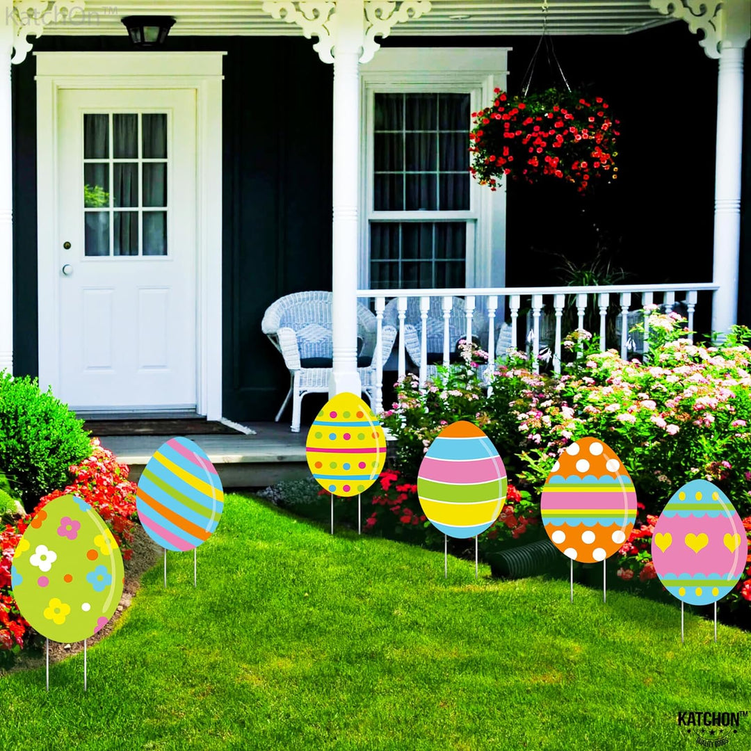 KatchOn, Easter Yard Signs Decorations Outdoor - 12 Inch, Pack of 12 | Easter Yard Decorations | Easter Egg Yard Sign | Outdoor Easter Decorations for Yard | Easter Yard Stakes, Easter Garden Stakes